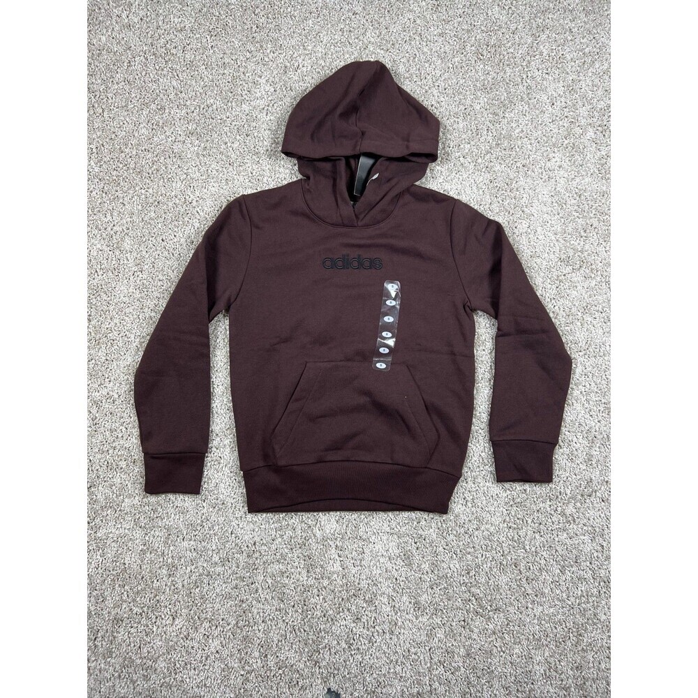 NWT Adidas Boys Hoodie Dark Brown Pullover Logo Sweatshirt Size 8 S